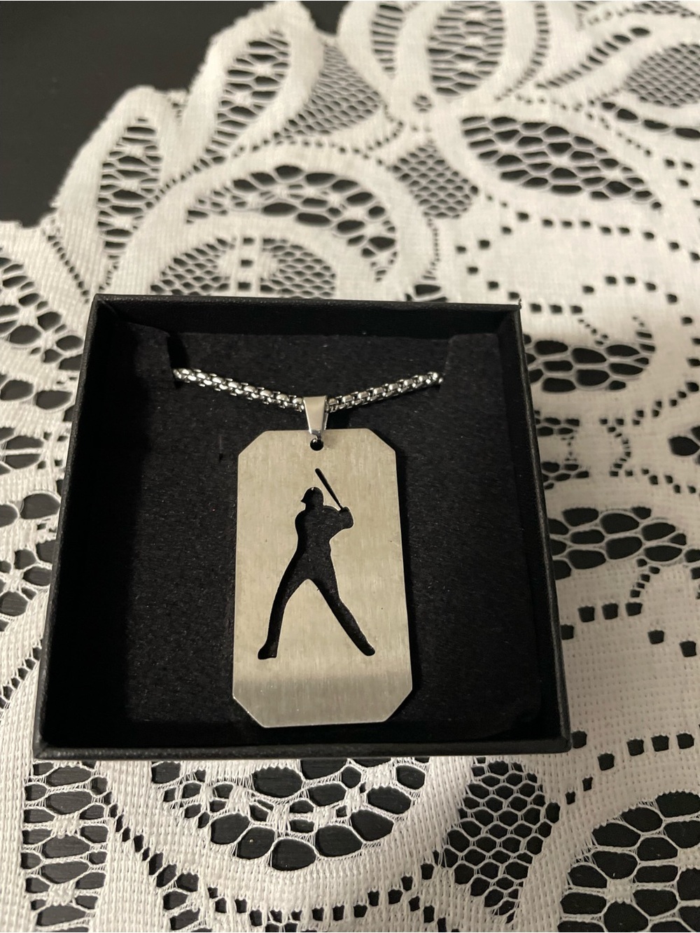 🆕 Stainless Steel Baseball Dog Tag Pendant Necklace